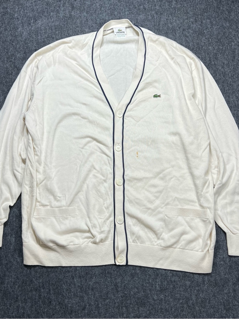 Lacoste Men’s White V-Neck Cardigan with Navy Piping Mens xxl